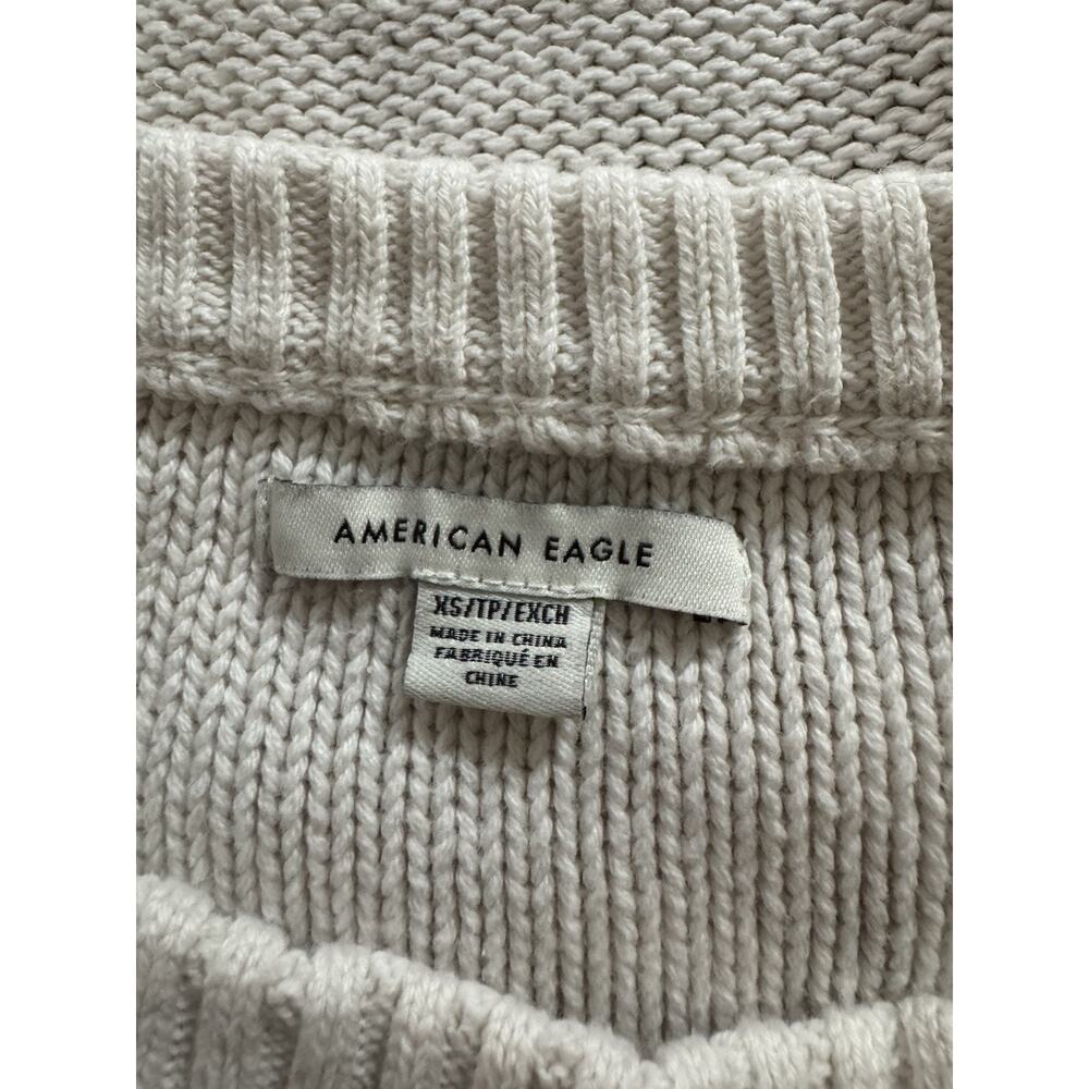 American Eagle Crochet Sweater XS GUC Cream Granny Square Boho Crop Knit - Picture 6 of 8